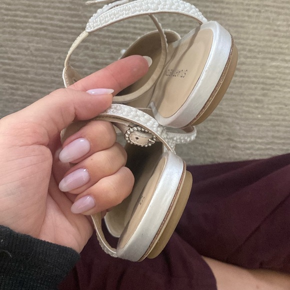 Stuart Weitzman Pearl Satin Bliss Flats White Pointed Toe Bridal Shoes Size 11 - Picture 11 of 17